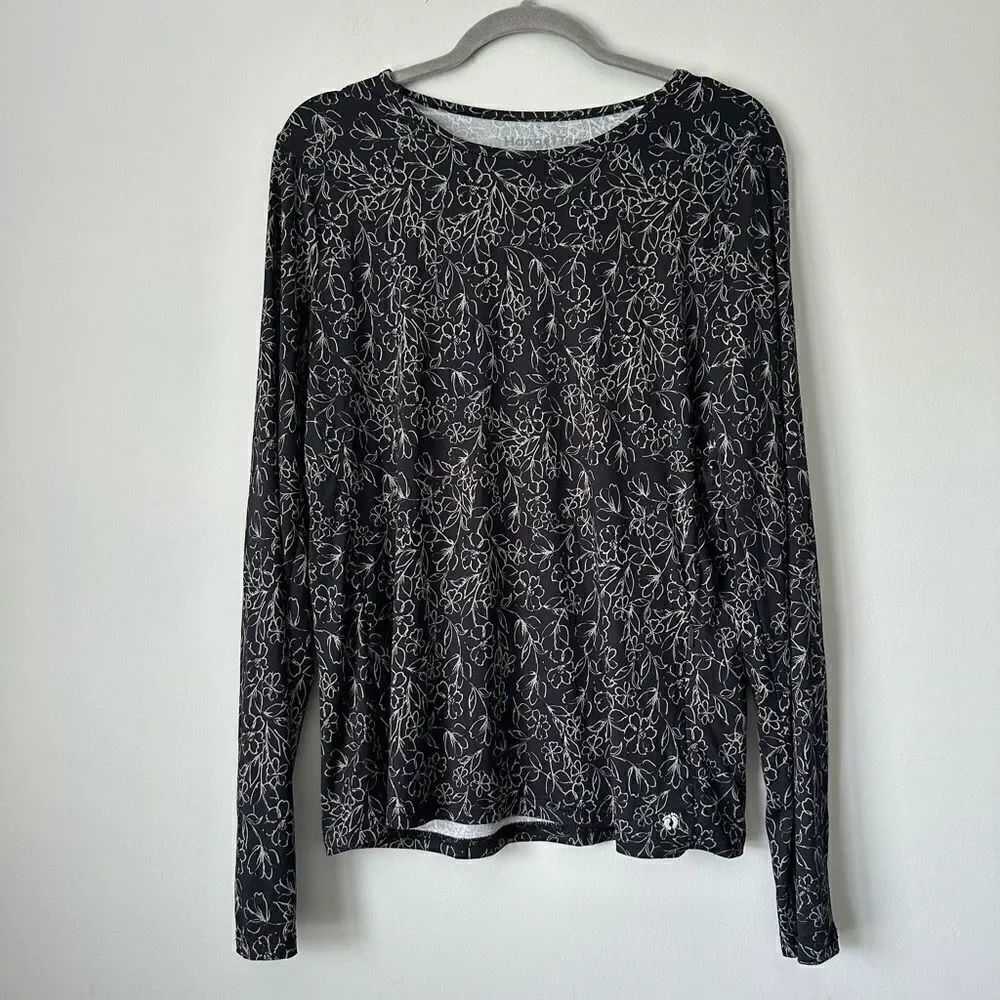 hang ten UPF 50+ long sleeve swim outdoors shirt black floral print size large